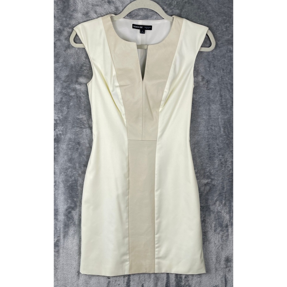 Saks Fifth Avenue Dress Womens 0 Ivory Tan Leather Pencil Sheath Career Cocktail